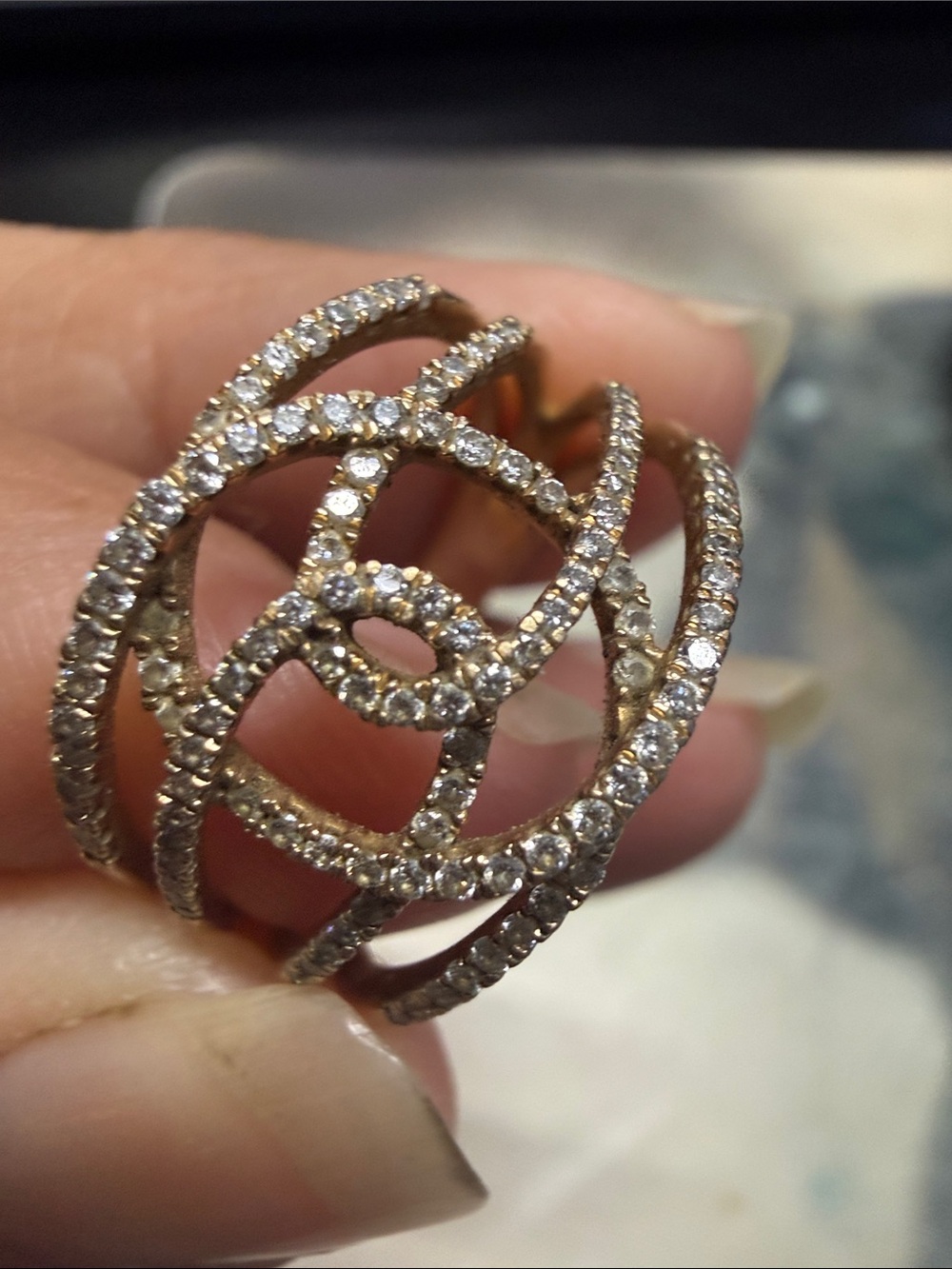 Multi-Band Ring 10k gold with multiple bands of diamonds